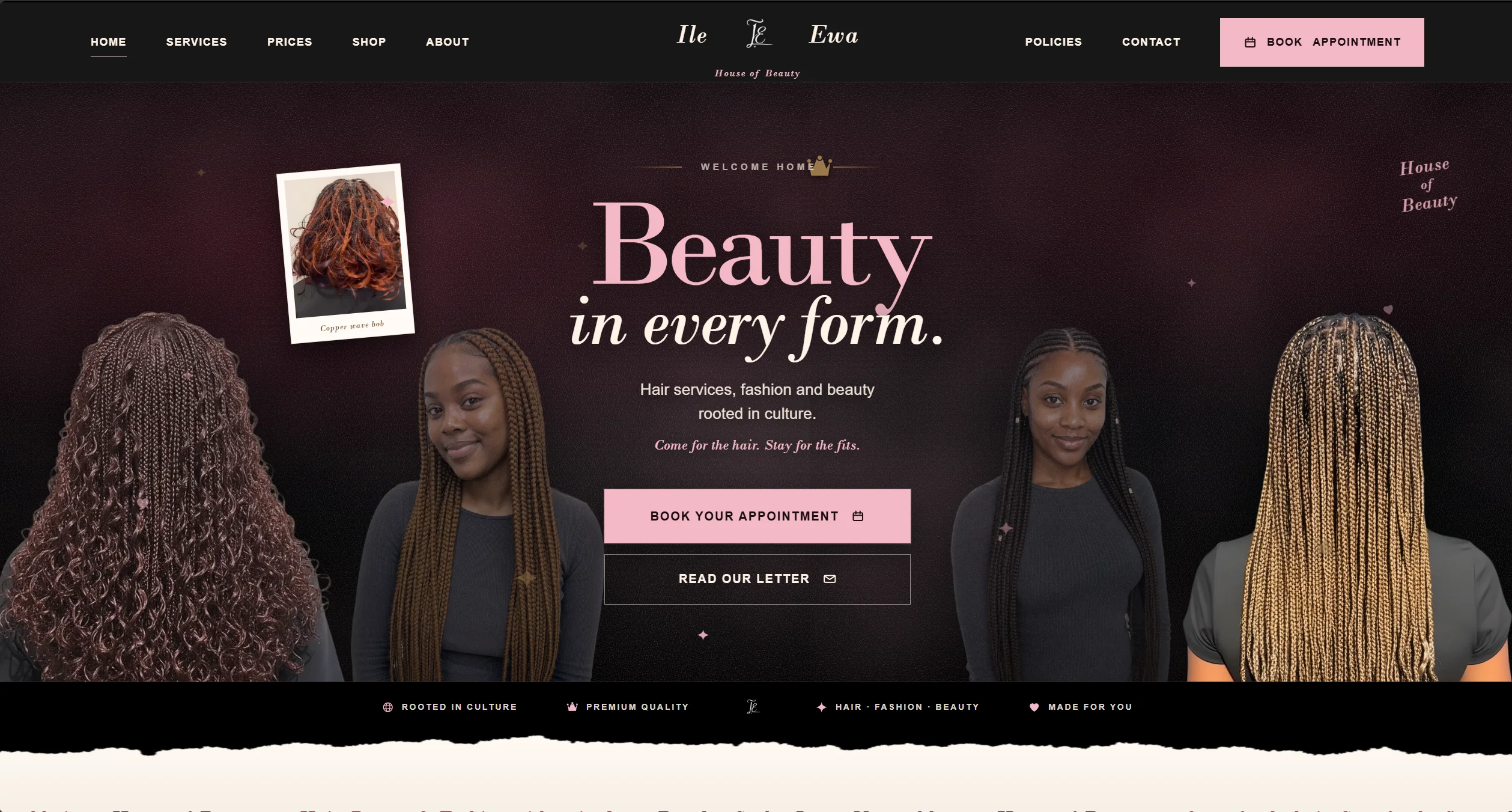 Ile Ewa House of Beauty website home page
